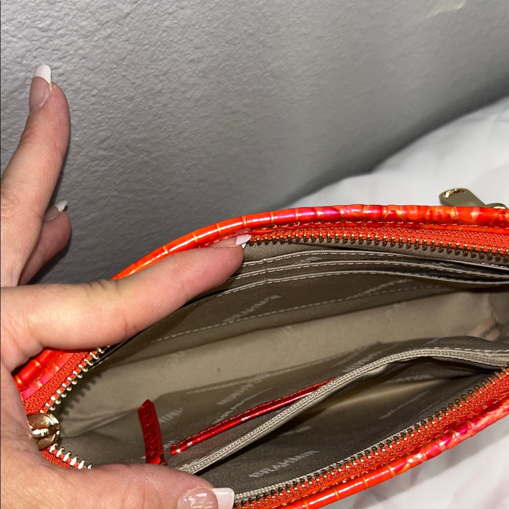 Brahmin Flame Reddish Orange Croc-Embossed Crossbody Bag/Wallet set - Picture 3 of 11